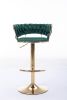 Set of 2 Bar Stools,with Chrome Footrest and Base Swivel Height Adjustable Mechanical Lifting Velvet + Golden Leg Simple Bar Stool-Green
