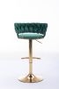 Set of 2 Bar Stools,with Chrome Footrest and Base Swivel Height Adjustable Mechanical Lifting Velvet + Golden Leg Simple Bar Stool-Green
