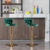 Set of 2 Bar Stools,with Chrome Footrest and Base Swivel Height Adjustable Mechanical Lifting Velvet + Golden Leg Simple Bar Stool-Green
