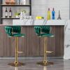 Set of 2 Bar Stools,with Chrome Footrest and Base Swivel Height Adjustable Mechanical Lifting Velvet + Golden Leg Simple Bar Stool-Green