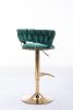 Set of 2 Bar Stools,with Chrome Footrest and Base Swivel Height Adjustable Mechanical Lifting Velvet + Golden Leg Simple Bar Stool-Green
