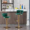 Set of 2 Bar Stools,with Chrome Footrest and Base Swivel Height Adjustable Mechanical Lifting Velvet + Golden Leg Simple Bar Stool-Green