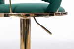 Set of 2 Bar Stools,with Chrome Footrest and Base Swivel Height Adjustable Mechanical Lifting Velvet + Golden Leg Simple Bar Stool-Green