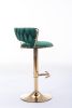 Set of 2 Bar Stools,with Chrome Footrest and Base Swivel Height Adjustable Mechanical Lifting Velvet + Golden Leg Simple Bar Stool-Green