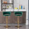 Set of 2 Bar Stools,with Chrome Footrest and Base Swivel Height Adjustable Mechanical Lifting Velvet + Golden Leg Simple Bar Stool-Green