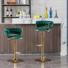 Set of 2 Bar Stools,with Chrome Footrest and Base Swivel Height Adjustable Mechanical Lifting Velvet + Golden Leg Simple Bar Stool-Green