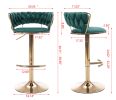 Set of 2 Bar Stools,with Chrome Footrest and Base Swivel Height Adjustable Mechanical Lifting Velvet + Golden Leg Simple Bar Stool-Green