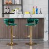 Set of 2 Bar Stools,with Chrome Footrest and Base Swivel Height Adjustable Mechanical Lifting Velvet + Golden Leg Simple Bar Stool-Green