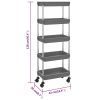 5-Tier Kitchen Trolley Gray 16.5"x11.4"x50.4" Iron and ABS