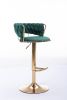 Set of 2 Bar Stools,with Chrome Footrest and Base Swivel Height Adjustable Mechanical Lifting Velvet + Golden Leg Simple Bar Stool-Green
