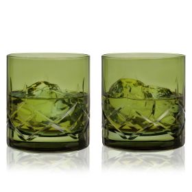 Admiral Cut Crystal Rocks Glasses in Green Viski